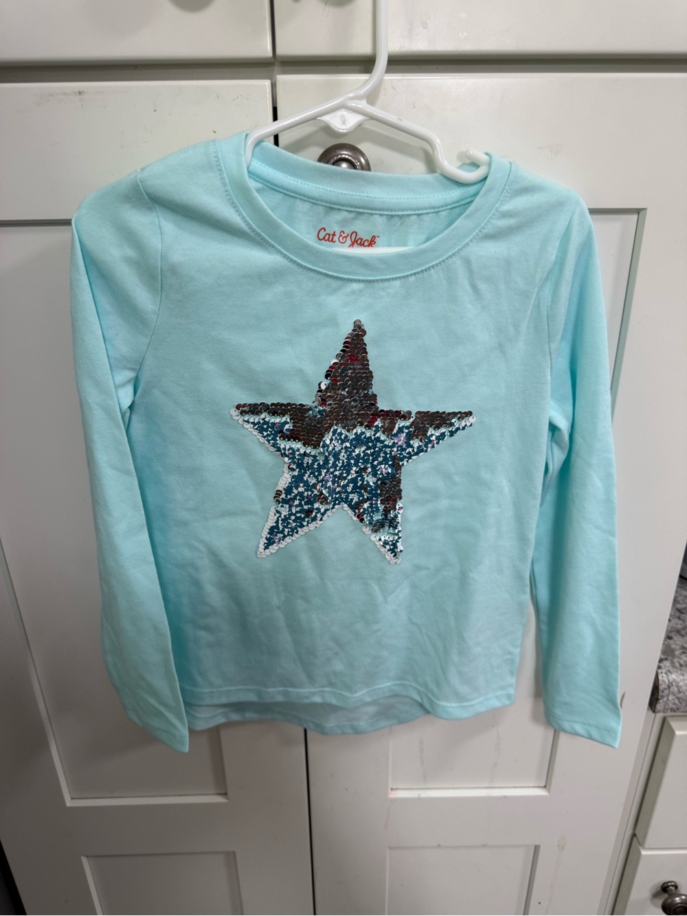 Cat & Jack Light Blue Long-Sleeve Top with Reversible Sequin Star